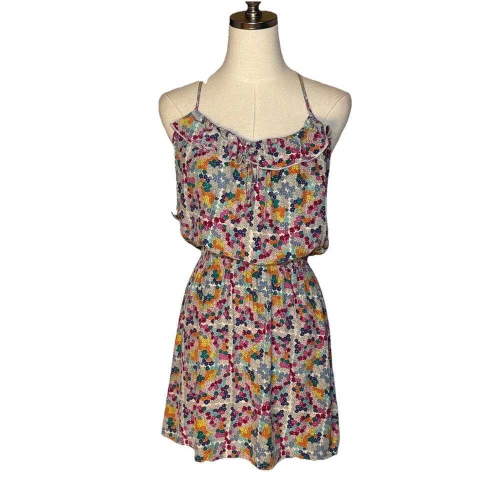 Parker Halter Ruffle Mini Dress 100% Silk Floral Print S